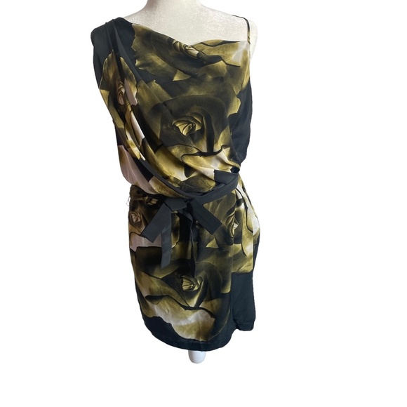 $345 Robert Rodriguez Roses floral Print Silk Dress- Tunic 6 Drape One Shoulder - Picture 2 of 13
